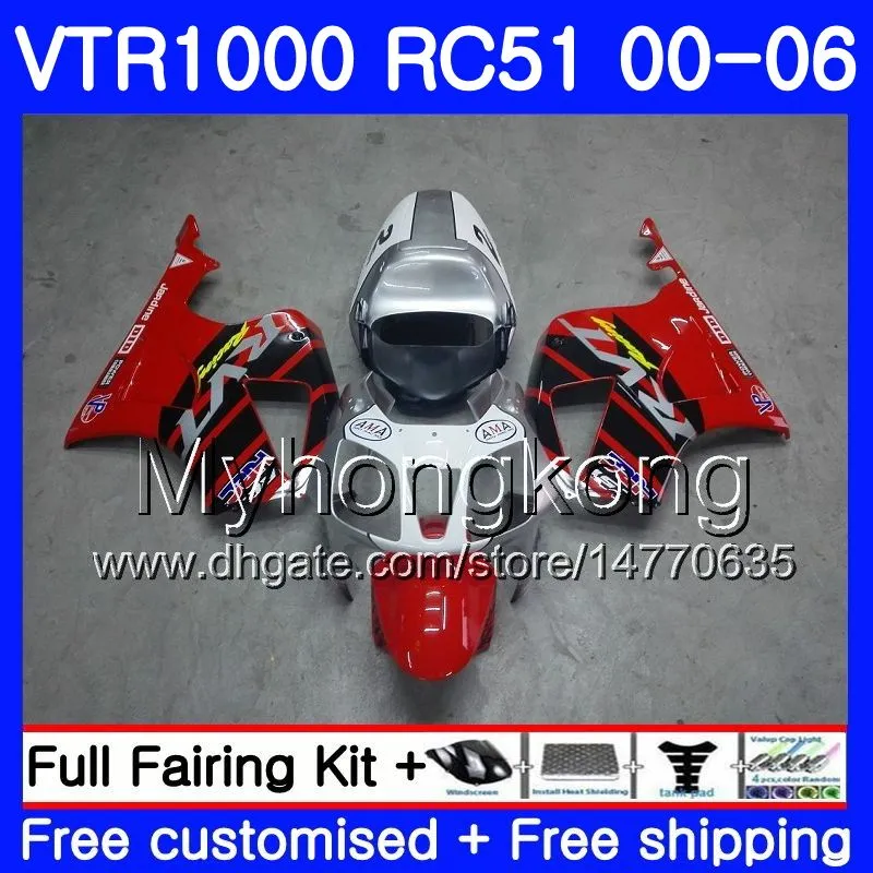 Kit For HONDA VTR1000 RC51 SP1 SP2 00 01 02 03 04 05 06 257HM.5 RTV1000 Red silvery hot VTR 1000 2000 2001 2002 2003 2004 2005 2006 Fairing