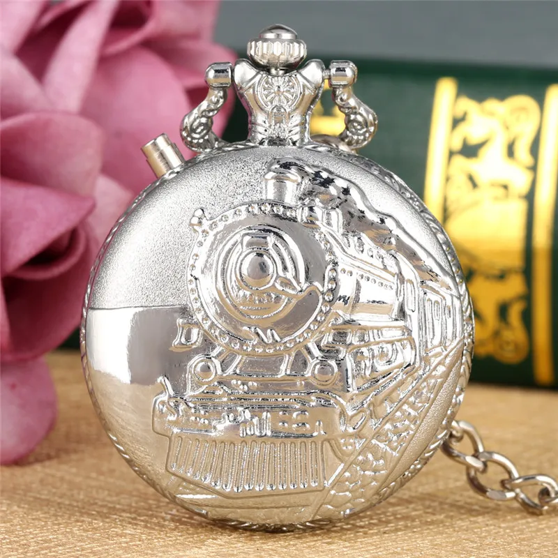 Steampunk Men Women Quartz Analog Pocket Watches Silver Gold Bronze LED Watch 3D Steam Train Locomotive Design with FOB Pendant Ch256k