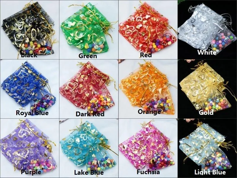 Heart designs Wedding Gift wrap bags Organza drawstring bags wholesale candy bags Jewelry package