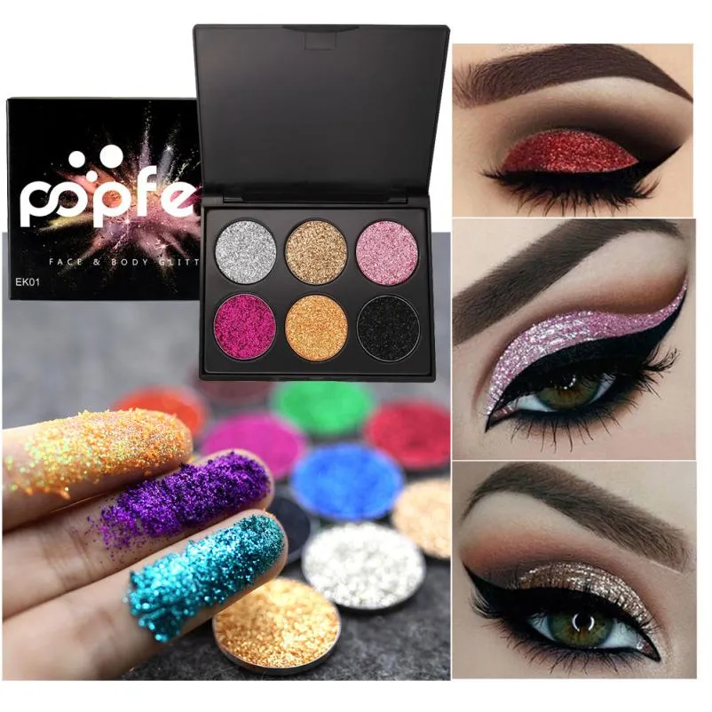 POPFEEL EK Série 6 Cor / set Paleta Da Sombra Glitter Shimmer Altamente Pigmentado Paleta de Maquiagem Profissional Em Pó À Prova D 'Água