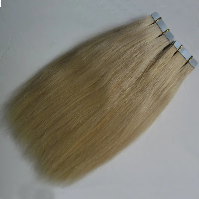 Mode # 613 Bleach Blonde Virgin Peruviaans Steil Haar 200g Tape in Human Hair Extensions Goedkope 80 stks PU Skin Inslagband Hair Extensions