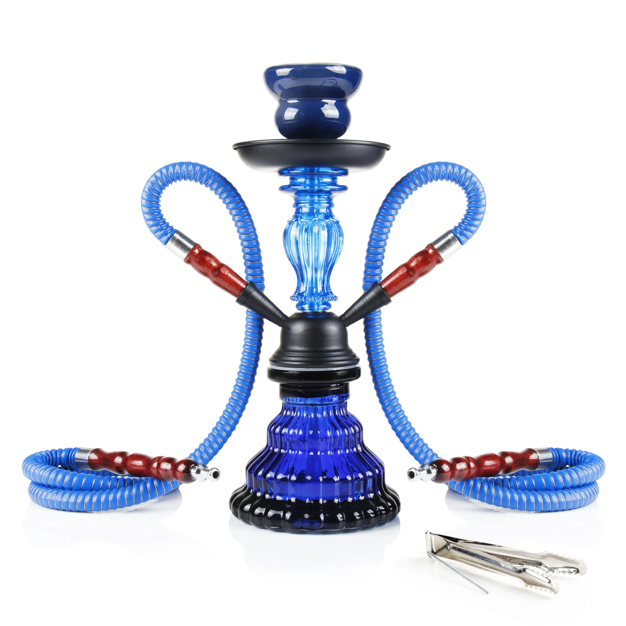 Reanueice Hookah 11 "2ホース完全セットシリコンチューブセラミックブルー喫煙ガラスシーシャ熱管理システム