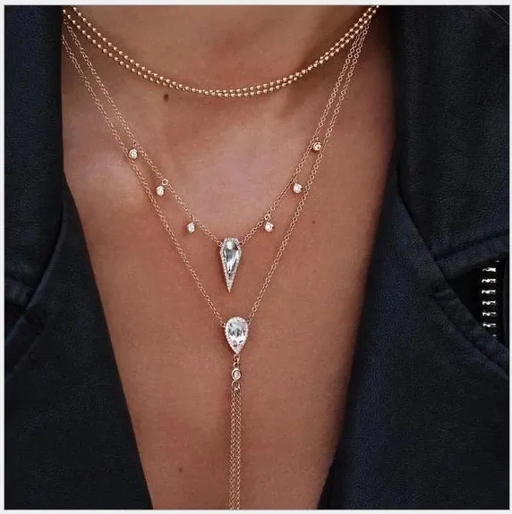 Звездный Луна Многослойное Ожерелье со стразами Партия Ювелирные Изделия Chark Choker Ожерелье для Женщин Мода Ювелирные Изделия