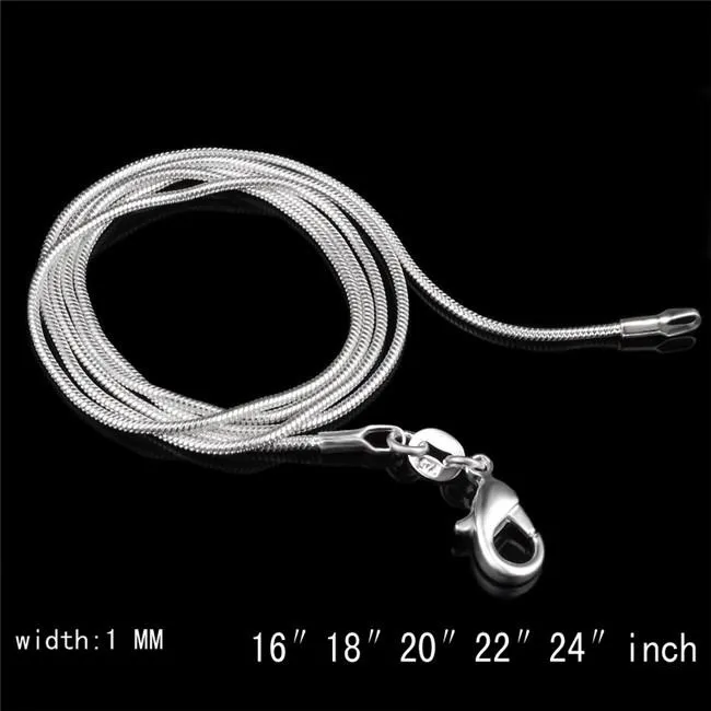 Collier chaîne serpent lisse en argent Sterling 925, fermoirs à homard, chaînes de bijoux taille 1mm 16 pouces-24 pouces