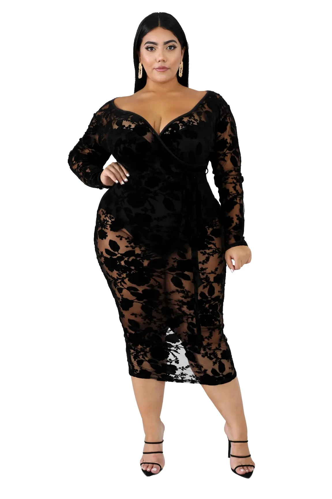 Plus Size Women'S Loose Wide Leg Slim Waist Sexy See-Through Nightclub  Jumpsuit - The Little Connection
