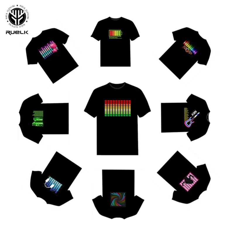 Ruelk Led T-shirt Men Party Rock Disco DJ Sound Activated LED T-shirt ljus upp och ner blinkande utjämnar mäns t-shirt