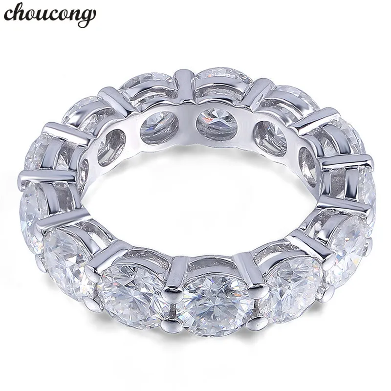 Choucong Eternity Ring Ronde 6mm 5A Zirkoon Sona CZ 925 Sterling Silver Engagement Wedding Band Ringen voor Vrouwen Mannen Fijne Sieraden