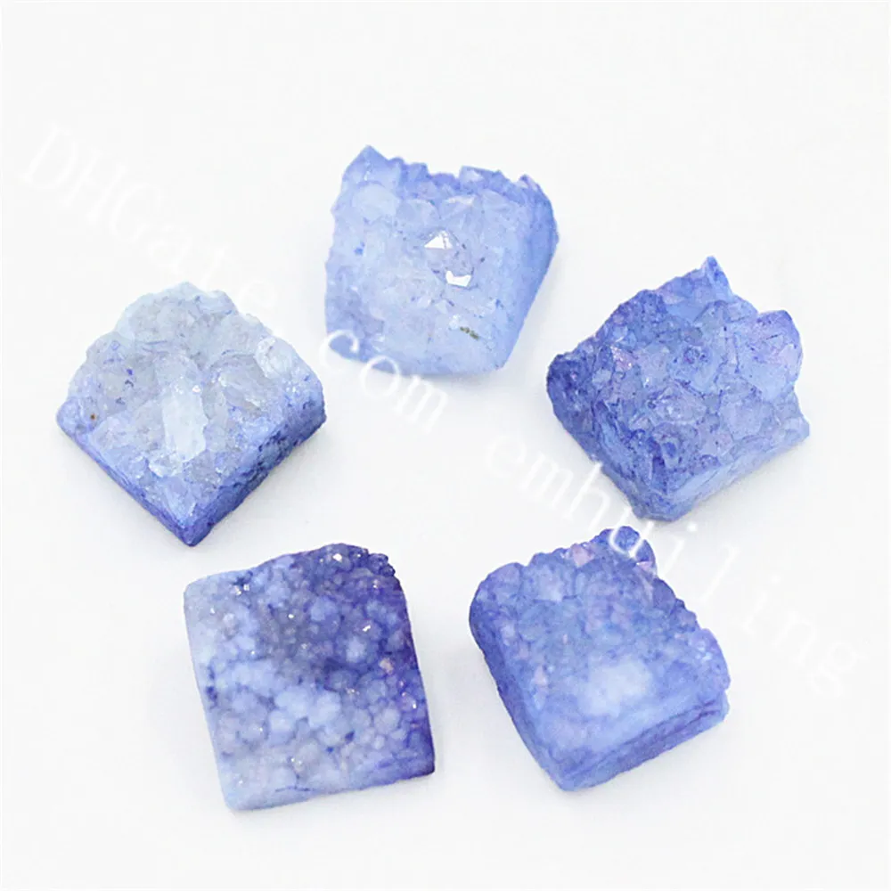 Rosa Azul 20pcs 10 milímetros Sqaure de prata do anjo Aura Titanium druzy Geode de cristal de ágata cluster Cabochons Pintado Raw drusy Gemstone Cabs DIY Abastecimento