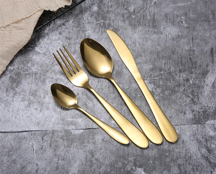 Gold Cutlery Łyżka Widelec Knife Tea Spoons Flatware Matte Ze Stali Nierdzewnej Food Silverware Obiad Naczynie EPACTEL