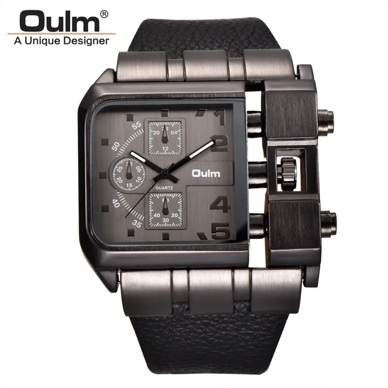 Oulm Brand Square набор Большой размер Часы мужские Лучшие бренд Роскошный спортивный мужской кварцевый часы Широкий PU кожаный наручные часы Эркек Кол Сати