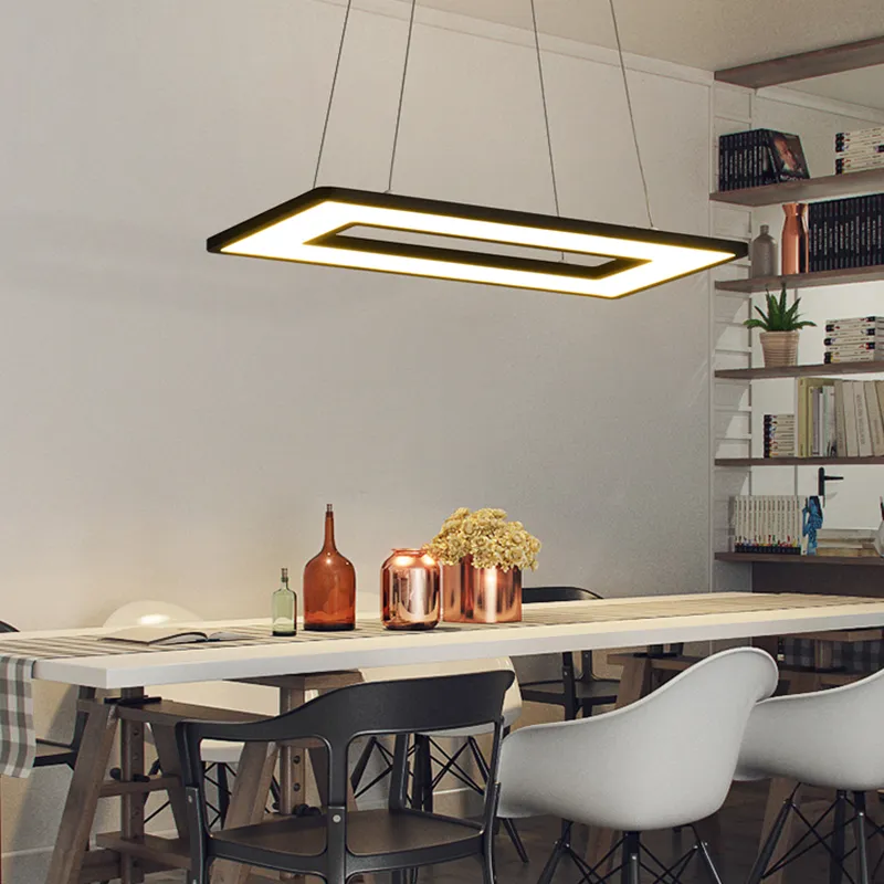 Rechteckige oder quadratische Lichter, weiße oder schwarze moderne LED-Pendelleuchten für Wohnzimmer, Esszimmer, Küche, Zimmer-Pendelleuchte