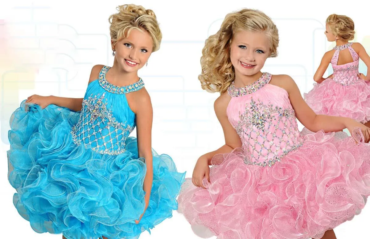 Beautiful Ritzee Girls Pageant Dresses Crystal Jewel Sleeveless Ball Gowns cascading ruffesl Mini Short Flower Girl Dress For Wedding