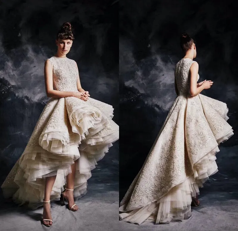 zuhair murad bead embroidered tea length dress