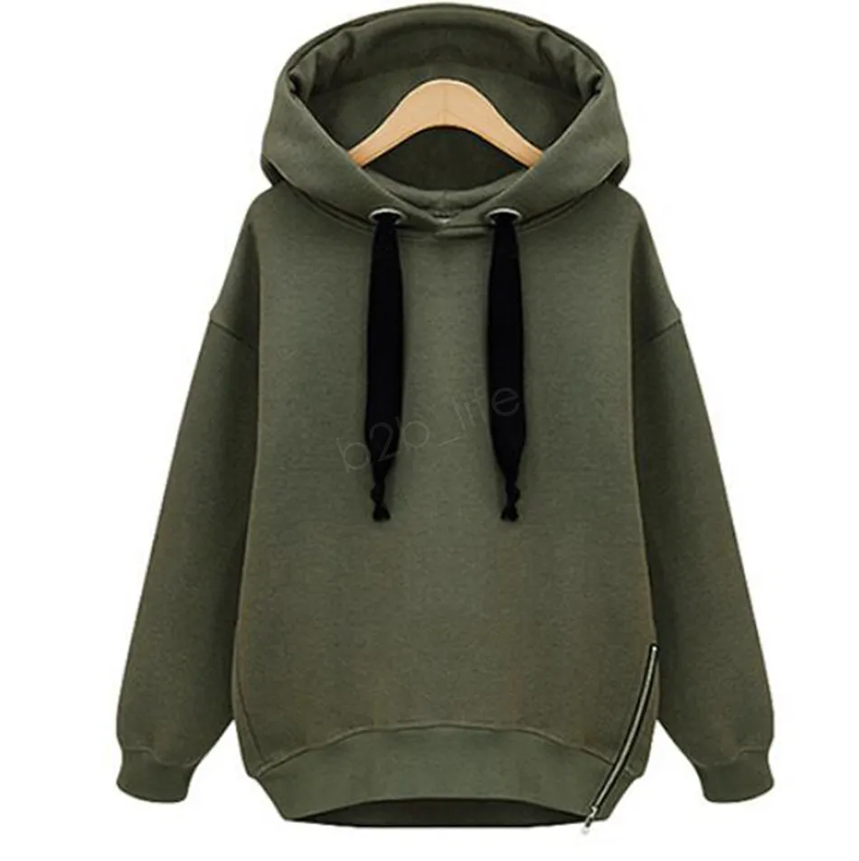 Plain thick hoodies solid sweatshirt warm hoodies for women xxl oversized  side zip hoodie drawstring