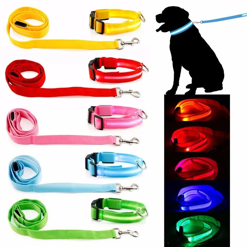 Dog Collar LED Dogs leash Luminous Led Flashing Light Harness Nylon Safety Leash Rope pet supplies for puppy c412