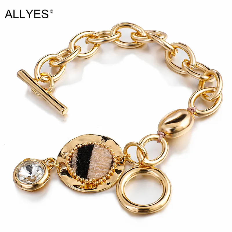 ALLYES Crystal Leopard Charms Chain Bracelets for Women OT Clasps Gold Shell Bracelets Fashion Jewelry Femme Accessories