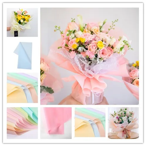 58 * 58 cm fiori carta da regalo negozio di fiori bouquet confezione carta opaca di colore solido carta traslucida impermeabile forniture di nozze JXW308