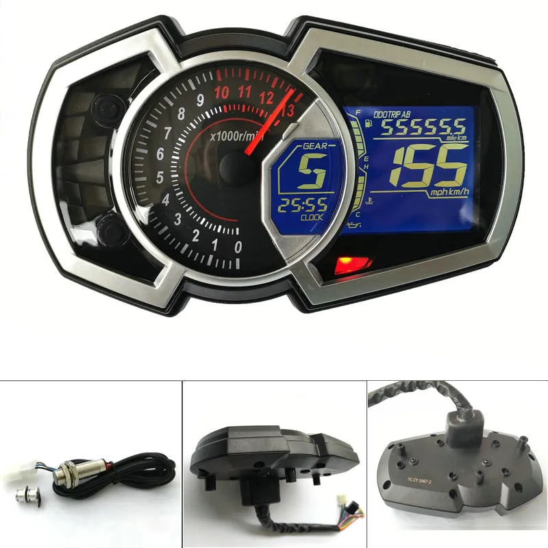 13000RPM DIY Universal 1,2,4 Cilinder LCD Motorcycle Racing Street Bike Snelheidsmeter Kilometerteller RPM Snelheidsmeter