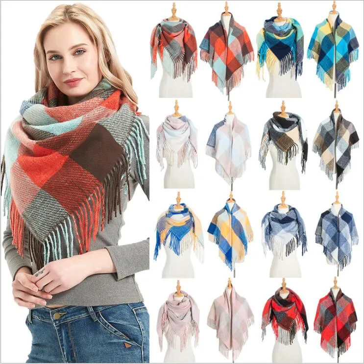 Plaid Blanket Scarves Girls Lattice Shawl Winter Grid Wraps Check Classic Tassel Ring Square Neckerchief Pashmina Fashion Neck Scarf B7477