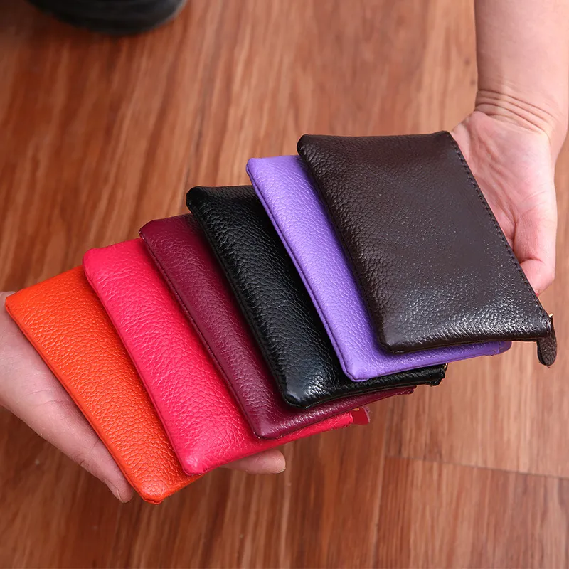 Men Women Leather Mini Wallet Solid Color Simply Coin Key Pocket Wallets Leather Card Coin Storage Purse Durable Unisex Wallet VT1593
