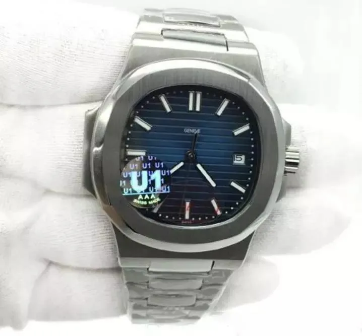 Hoge kwaliteit U1 fabriek automatisch uurwerk herenhorloge blauwe wijzerplaat gegraveerde roestvrijstalen band vouwgesp