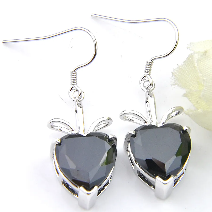 Luckyshine 925 Silver Black Onyx 10 mm Cut Heart-shaped For Women Wedding Dangle Earring Australia United States India Holiday gift