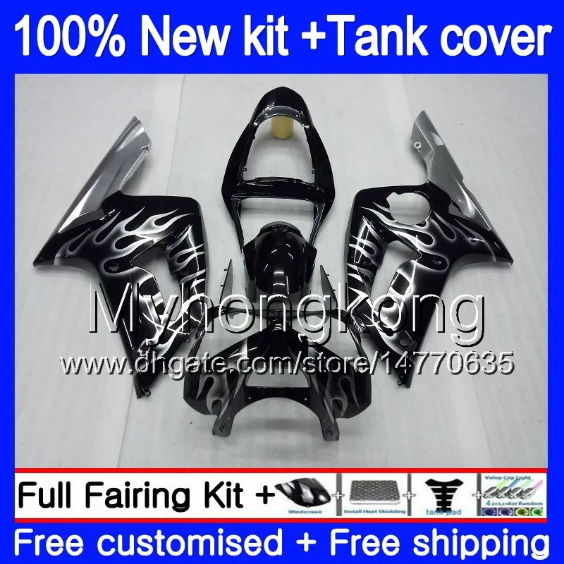 Body +Tank For KAWASAKI 600CC ZX600 ZX636 ZX-6R 2003 2004 Silver flames 211MY.98 ZX 636 6 R ZX6R 03 04 ZX-636 ZX-600 ZX 6R 03 04 Fairing