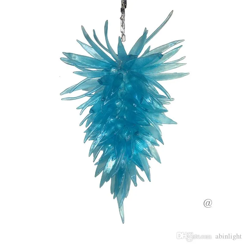 Postmodern Atmospheric Turquoise Blue Chandeliers Leaf High Hanging LED Lighting Chandelier Murano Style Glass Chihuly Style Pendant Lamps Hotel Living Room
