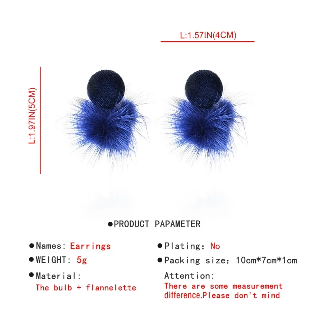 Wholesale-hair Ball Ear Stud Women韓国風の素敵なイヤリング秋と冬3色赤青黒送料無料