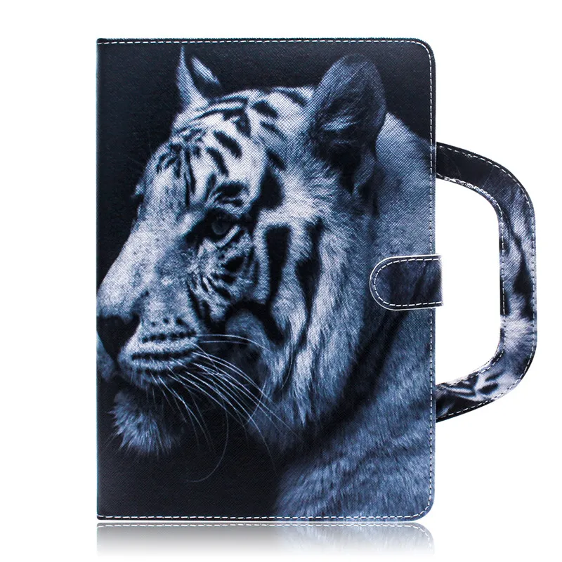 Étui pour tablette pour Huawei MediaPad M5 Lite 10 poignée support à rabat portefeuille en cuir dessin coloré tigre Lion loup Coque188l