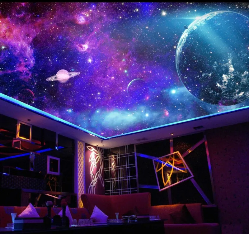 Fantasie Kleurrijke Galaxy Starry Nebula kamer plafond schilderij plafond achtergrond behang 3D-muurschildering