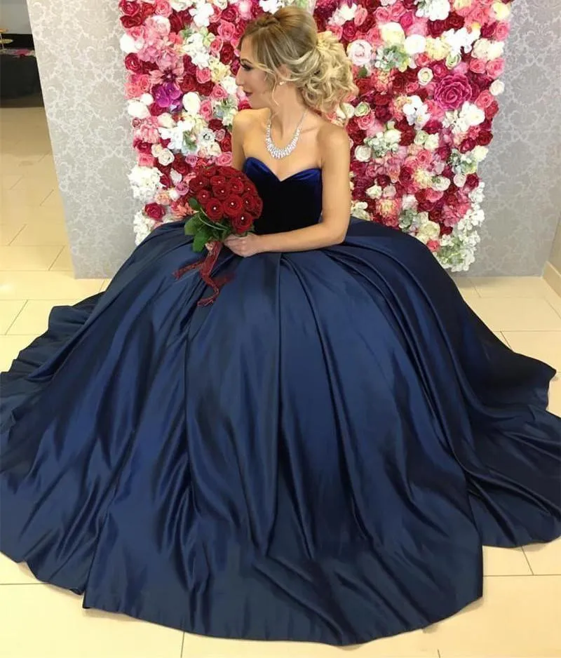 open lace back dress Mermaid Sweetheart Neck Water Satin Dark Blue Long Prom Dress – dresstby main image 1