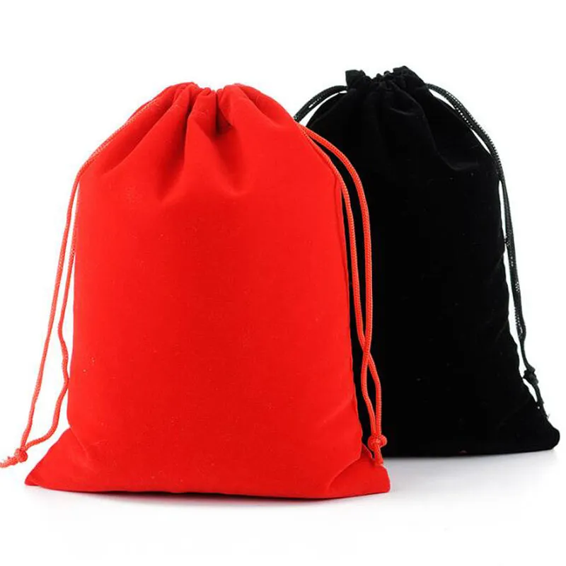 Large red velvet drawstring bag clearance