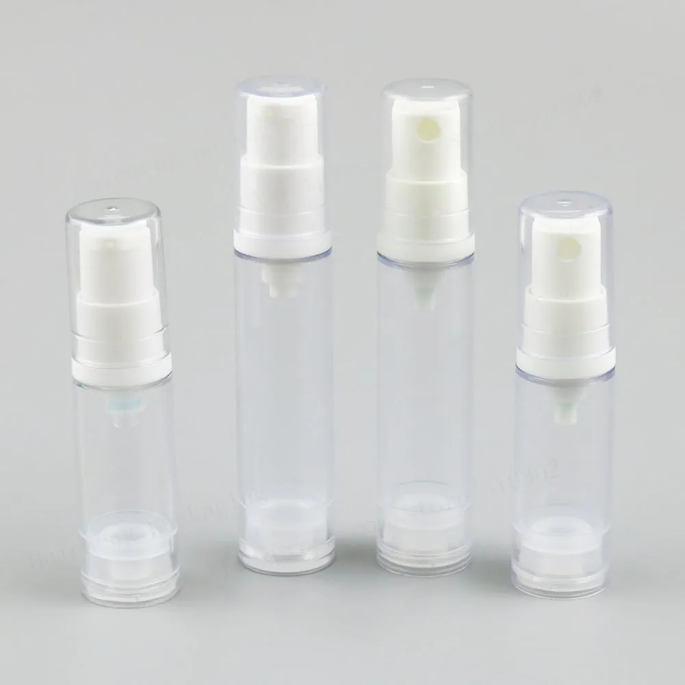 300 x 5 ml 10 ml petite bouteille de pompe de lotion sans air avec bouchon blanc transparent 1/3 oz voyage mini pulvérisateur sans air emballage cosmétique