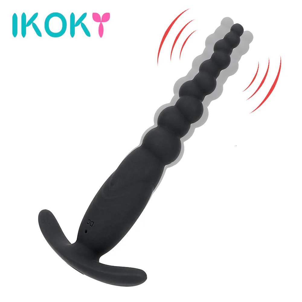 Ikoky Anal Beads Vibrator Butt Plugアダルト製品男性男性男性アナルプラグGスポット前立腺マッサージソフトシリコーンS1018