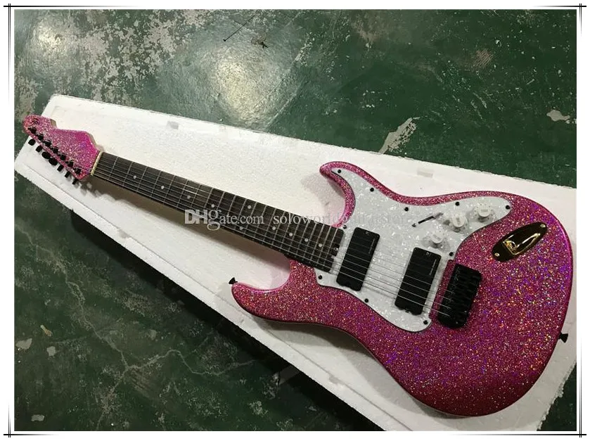 Real Ebony Fingerboard Brighte Pink Body 7 Stränger Elektrisk gitarr med mahogny Body, kan anpassas