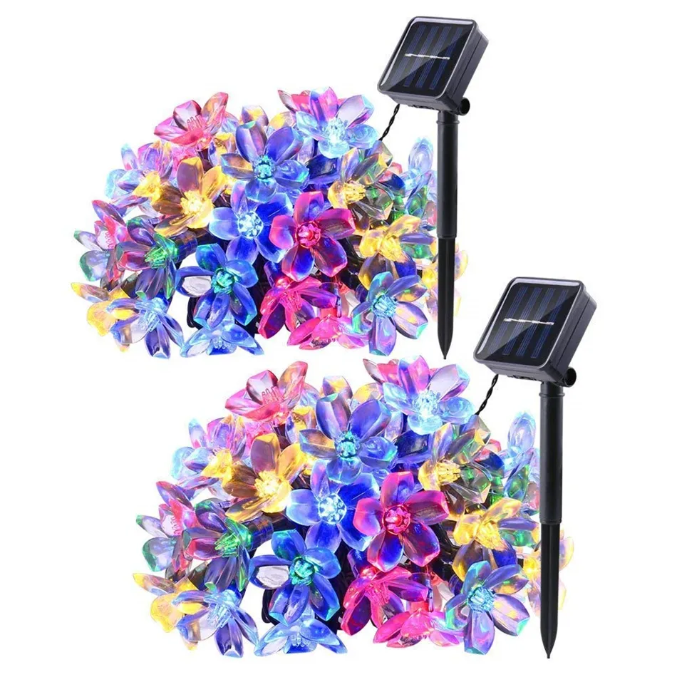 Solblomma strängljus 22ft 50 LED Cherry Blossoms Strängljus Utomhus Vattentät Solar Powered Fairy Lights för Outdoor GardenPatio