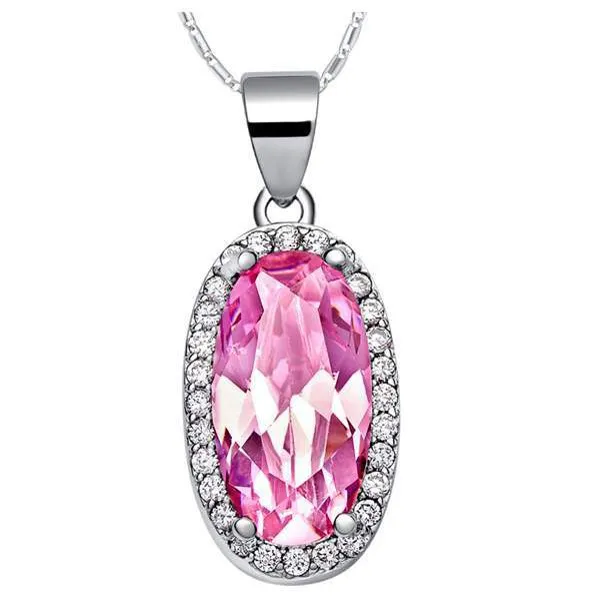 Luckyshine Party Jewelry Oval Vintage Pink Topaz Gems Silver For Women Zircon Elegant Wedding Necklace Pendants NEW Free Shipping