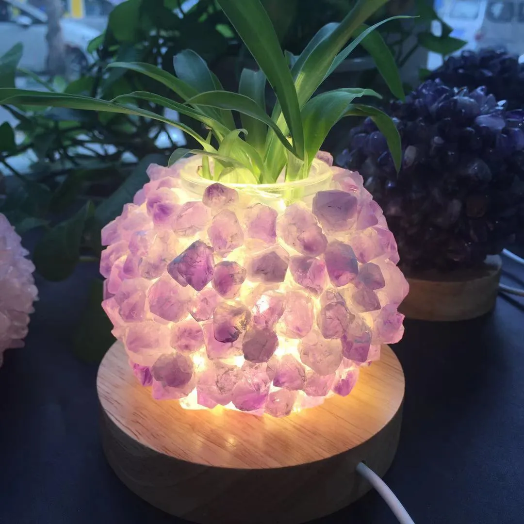 Mooie natuurlijke amethist quartz kristal cluster diy ananas lamp meditatie spirituele reiki genezing voor huisdecoratie