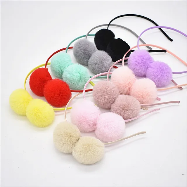 Baby pom pom boll hår hoop hårband tillbehör flickor pomponer huvud hoop huvudband kanin öron flockculus hårband huvudbonader fg110