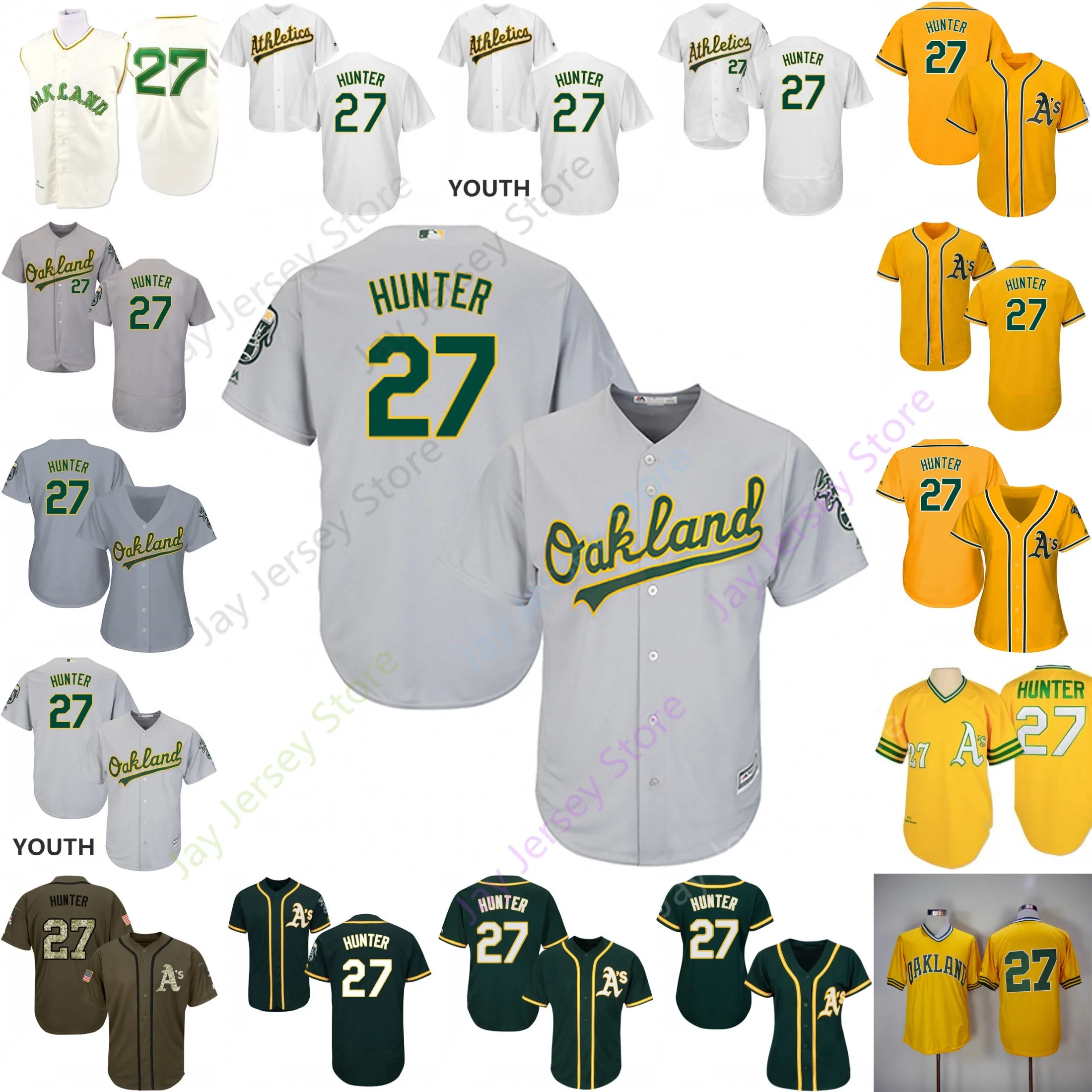 Custom Oakland 27 Catfish Hunter Jersey Jerseys CoolBase Flexbase White