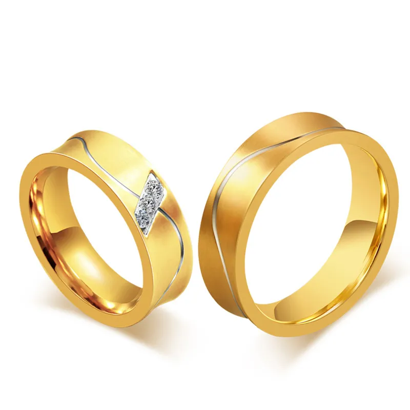 Unikalne Alliance Anel Ouro Titanium Promise Wedding Para Pierścienie Dla Mężczyzn I Kobiet Złoty Kolor Zaręczyny Biżuteria Party Prezent VR325