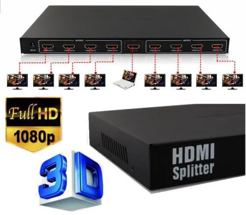 Livraison gratuite 1 en 8 ports de sortie 1x8 H-DM-I Répartiteur Amplificateur Répéteur Hub vidéo 3D 1080P PS3 PS4 HDTV XBOX