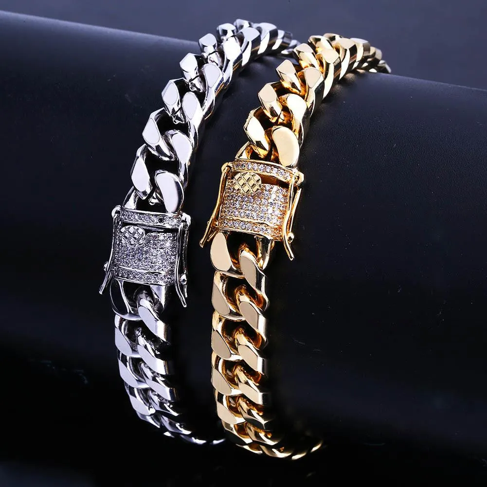 10 MM Miami Kubanische Link Kette Armbänder Für Herren Bling Iced Out Schwere Dicke Gold Silber Rapper Armreif Hip hop Schmuck Geschenk