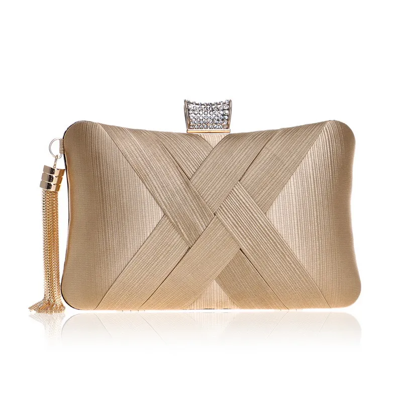 Damesavond clutch tas met kettingzijden satijn party handtassen bruids bruiloft prom portemonnees met kwast hanger