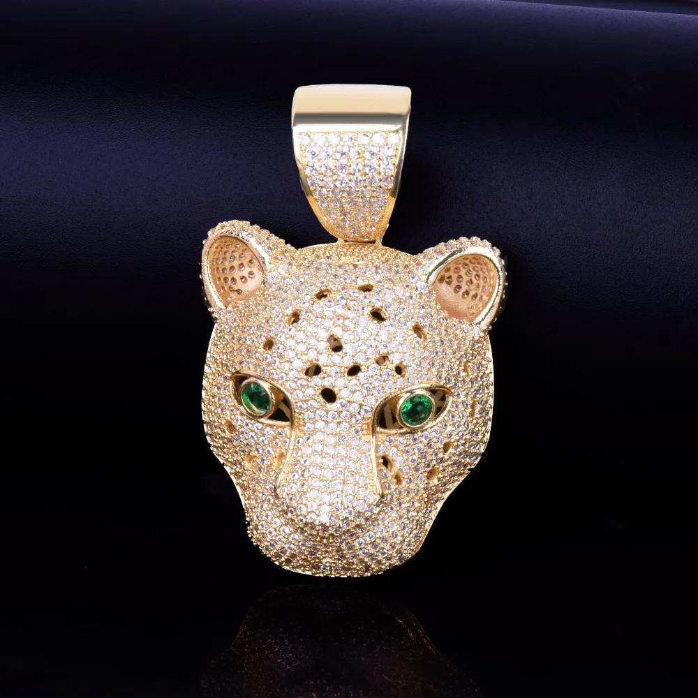 Gold Star Hip Hop Jewelry Leopard head Pendant Animal Necklaces Rock Street with Ice Out Tennis Chain