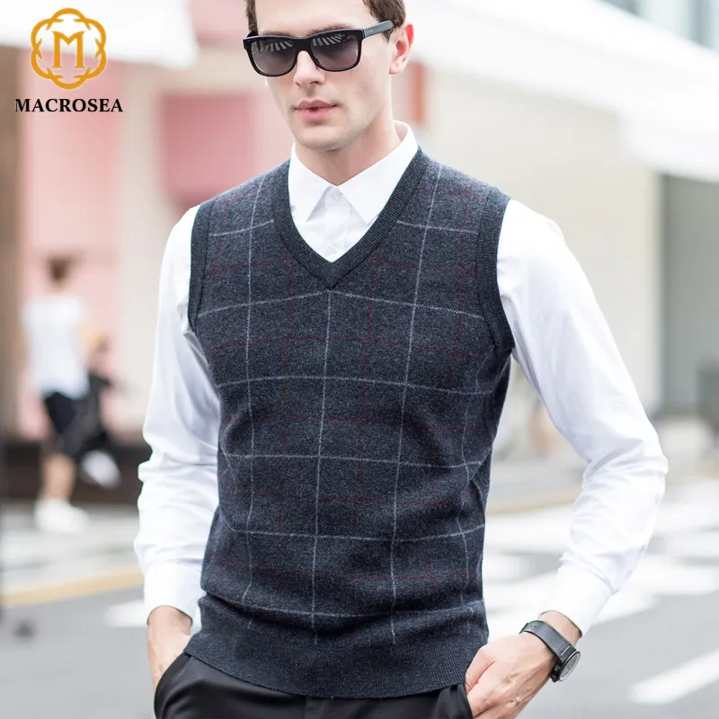 Men s Vests Sweater Vest Fashion Wool Knitting Male s Plaid Casual Pullover Winter Business Formal