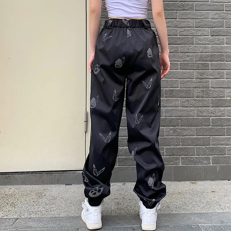 Motif papillon r fl chissant femmes pantalon Cargo d contract Baggy surv tement sarouel taille haute Hippie pantalon Streetwear