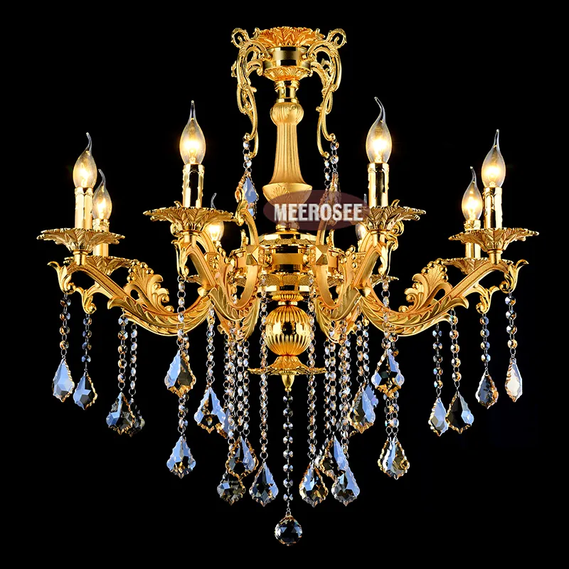 Lustre en cristal doré Luminaire 8 bras Lustre en métal classique Lustre en cristal Lampe suspendue pour Foyer MD8676 D31,5 pouces H32,2 pouces