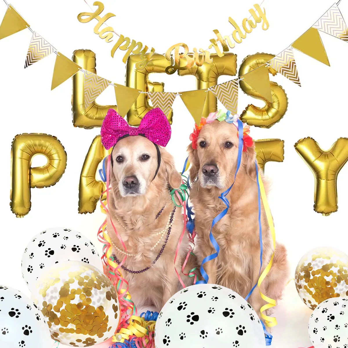 23 pezzi/set Kit di decorazioni per feste per cani da compagnia LETTS PAWTY Palloncini Banner di compleanno Articoli per feste per cani e gatti